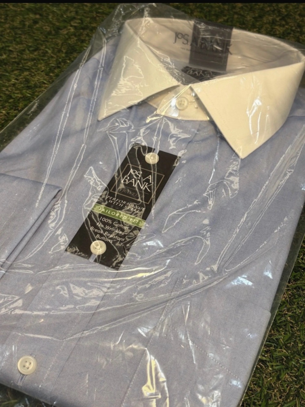 Jos. A. Bank Men's Light Blue Dress Shirt with White Contrast Collar